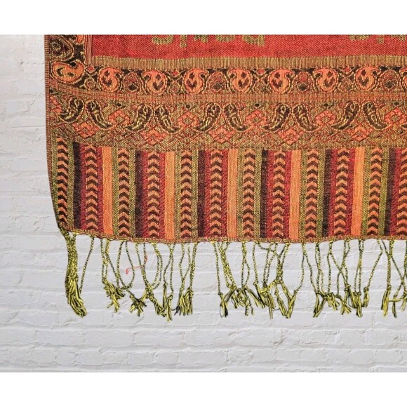 Vtg 90s Pashmina Shaw Wrap Paris Eiffel Tower City Tour Fringe Scarf Red Gray - Picture 4 of 8